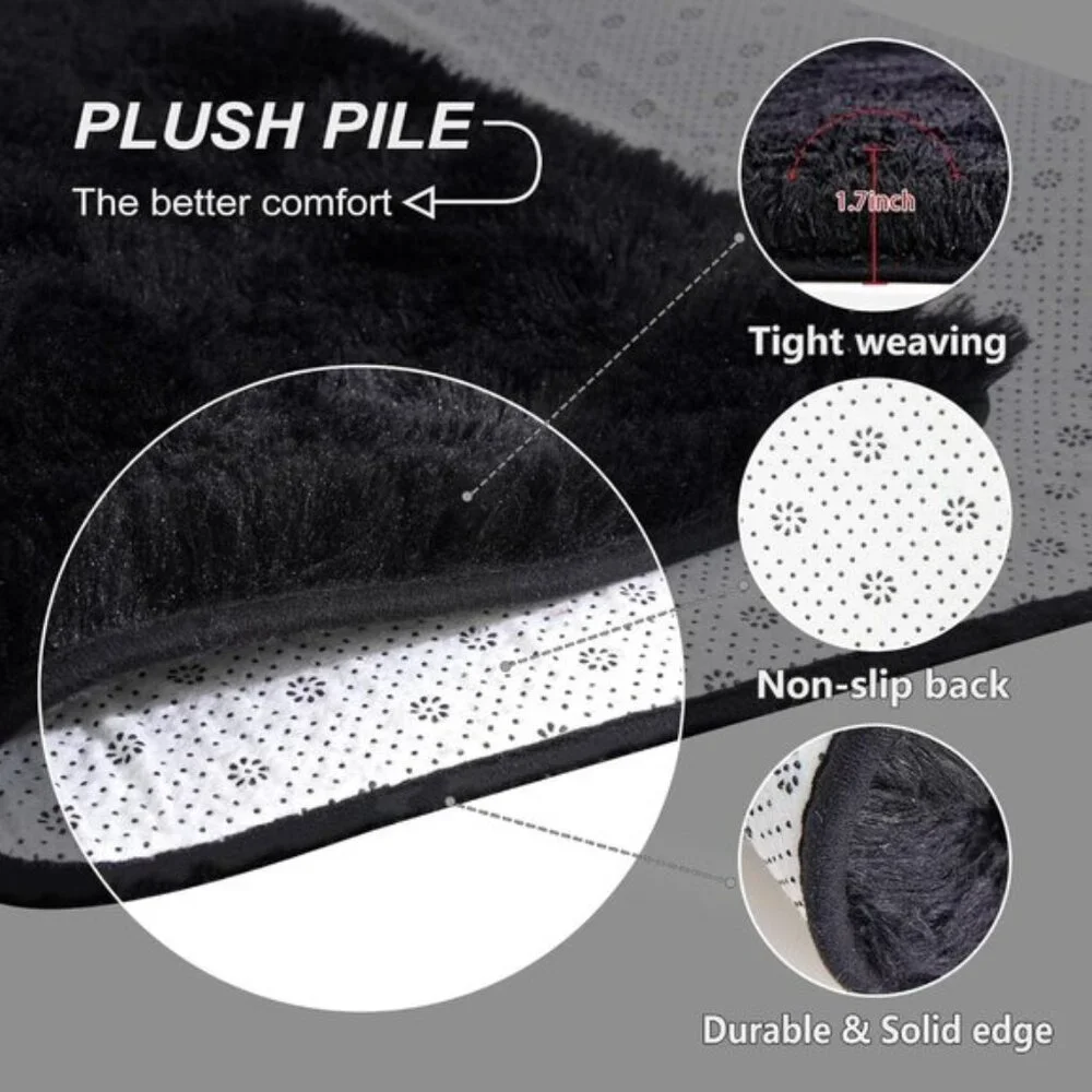 New Soft Black 4x6 Area Rug, Non-Slip Shaggy Plush Rug for Living Room, Bedroom